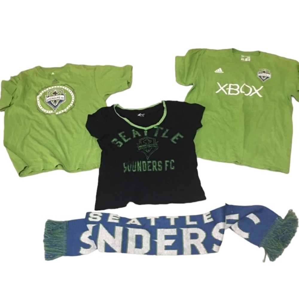 Bundle of Seattle Sounders soccer 3 shirts & a scarf